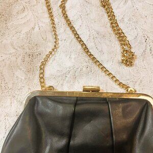 New Day Black Vegan Leather Vintage Clutch, 2000s, Gold Chain